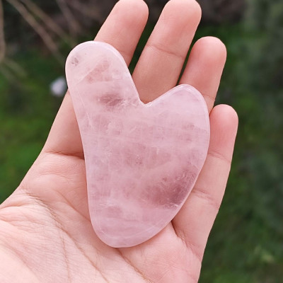 Natural Rose Quartz Guasha Stone - Facial Massage Tool