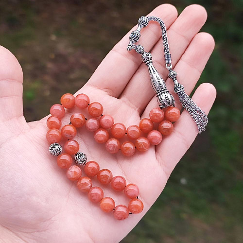 925 Sterling Silver Natural Yemeni Agate Rosary 8mm - Men Rosary 925 Sterling Silver Natural Yemeni Agate Rosary 8mm - Men Rosary