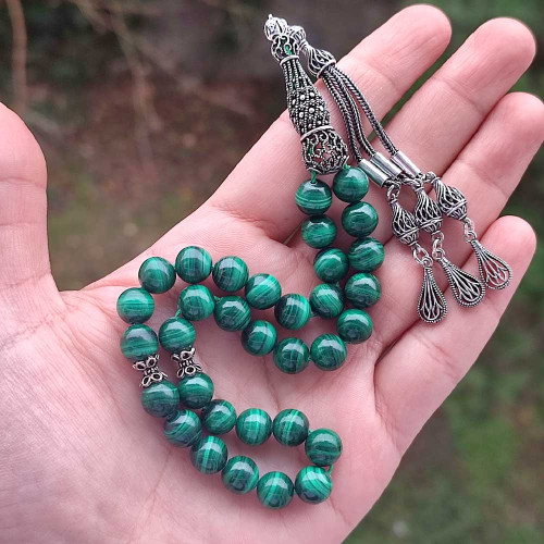 925 Sterling Silver Malachite Stone Rosary - Men Rosary 925 Sterling Silver Malachite Stone Rosary - Men Rosary