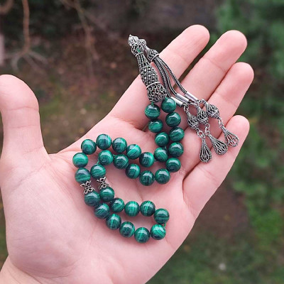 925 Sterling Silver Malachite Stone Rosary - Men Rosary