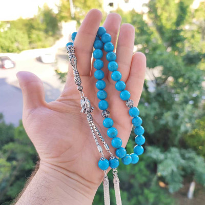925 Sterling Silver Natural Turquoise Stone Rosary - Men Rosary
