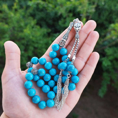 925 Sterling Silver Natural Turquoise Stone Rosary - Men Rosary