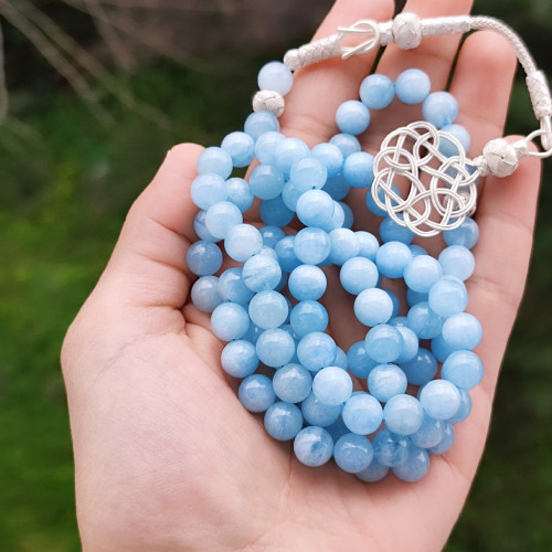 Natural Aquamarine Rosary 8mm With Trabzon Silver Natural Aquamarine Rosary 8mm With Trabzon Silver