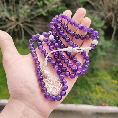 Natural Amethyst Rosary 8mm With Trabzon Silver