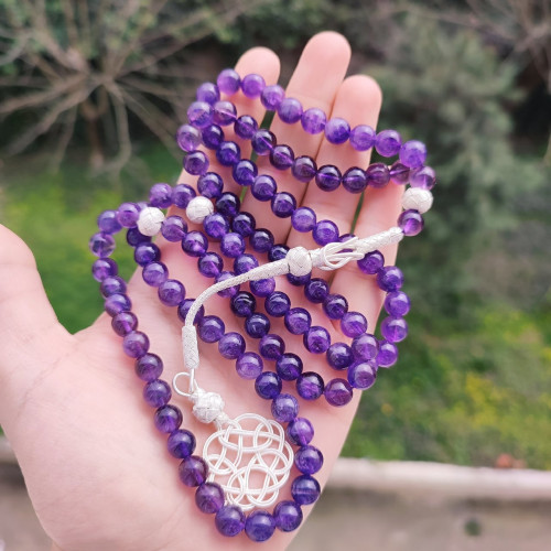Natural Amethyst Rosary 8mm With Trabzon Silver Natural Amethyst Rosary 8mm With Trabzon Silver