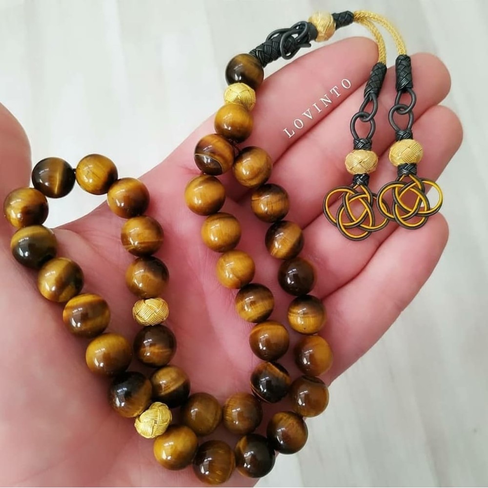 Natural Tiger Eye Stone Rosary 8mm With Trabzon Silver - Men Rosary