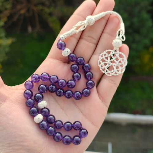 Natural Amethyst Rosary 8mm With Trabzon Silver - Men Rosary Natural Amethyst Rosary 8mm With Trabzon Silver - Men Rosary