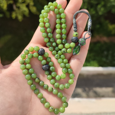 Natural Canadian Jade Rosary 6mm With Trabzon Silver