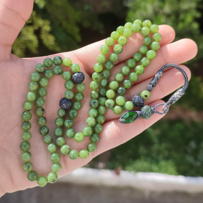 Natural Canadian Jade Rosary 6mm With Trabzon Silver