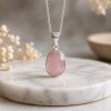 925 Silver Natural Rose Quartz Stone Pendant - Natural Shape