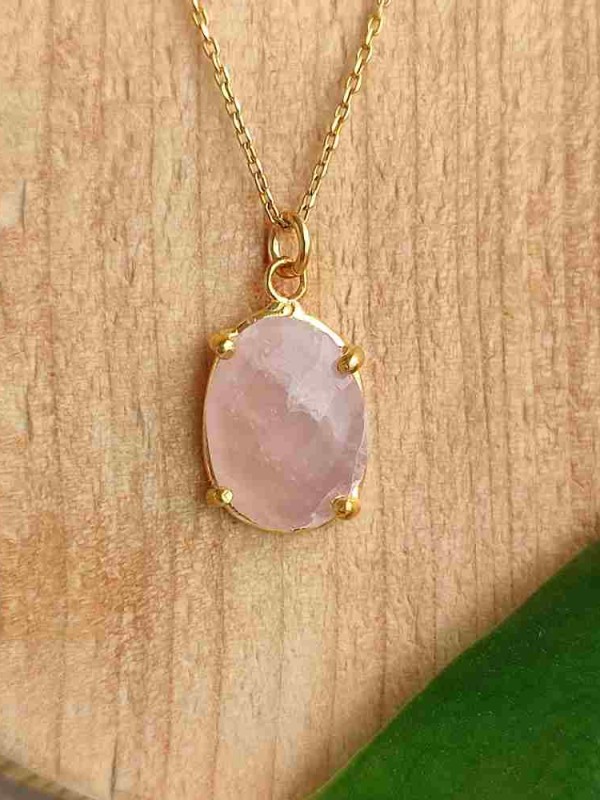 925 Ayar Gümüş Pembe kuvars Kolye