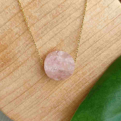 925 Silver Natural Rose Quartz Stone Pendant - Natural Shape