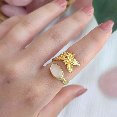 925 Silver Natural Rose Quartz Stone Ring - Special Design
