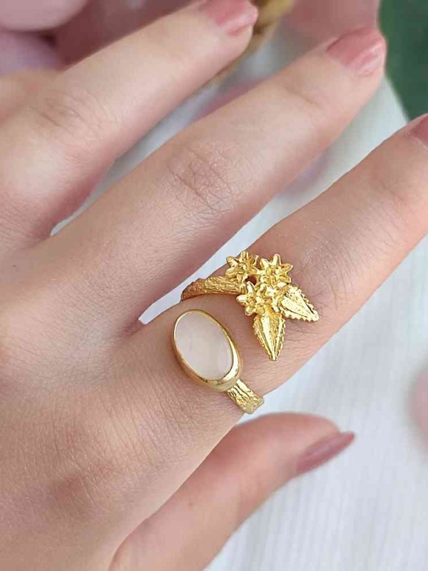 925 Silver Natural Rose Quartz Stone Ring - Special Design