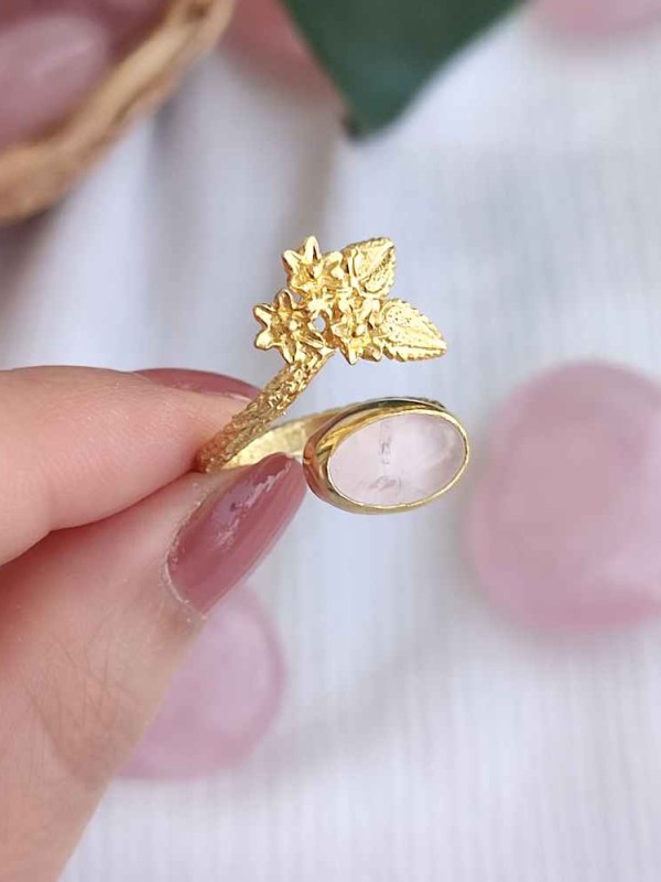 925 Silver Natural Rose Quartz Stone Ring - Special Design