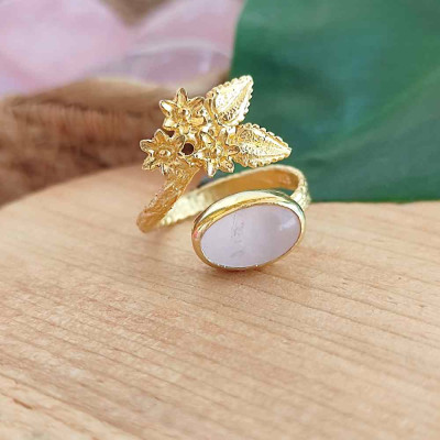925 Silver Natural Rose Quartz Stone Ring - Special Design