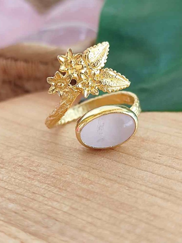 925 Silver Natural Rose Quartz Stone Ring - Special Design