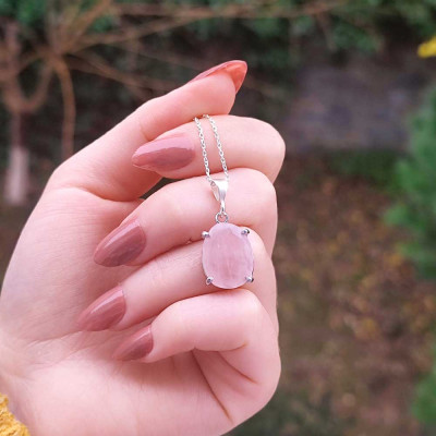 925 Silver Natural Rose Quartz Stone Pendant
