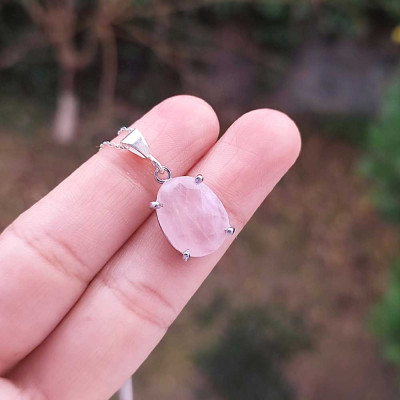 925 Silver Natural Rose Quartz Stone Pendant