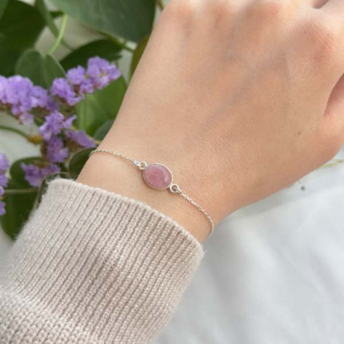 925 Sterl'ng Silver Natural Rose Quartz Stone Bracelet 925 Sterl'ng Silver Natural Rose Quartz Stone Bracelet