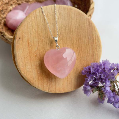 925 Ayar G&uuml;m&uuml;ş Pembe kuvars Kolye