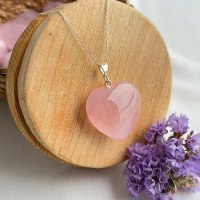 925 Ayar G&uuml;m&uuml;ş Pembe kuvars Kolye