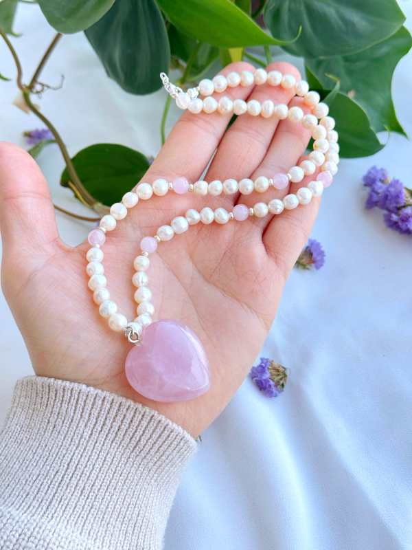 925 Ayar Gümüş Pembe kuvars Kolye