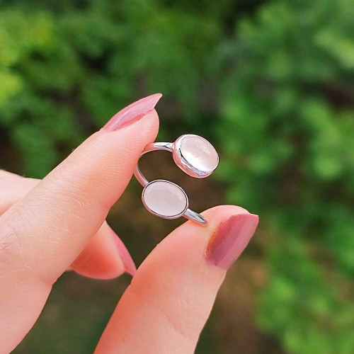 925 Ayar Gümüş Pembe kuvars Yüzük