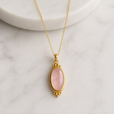 925 Silver Natural Rose Quartz Stone Pendant