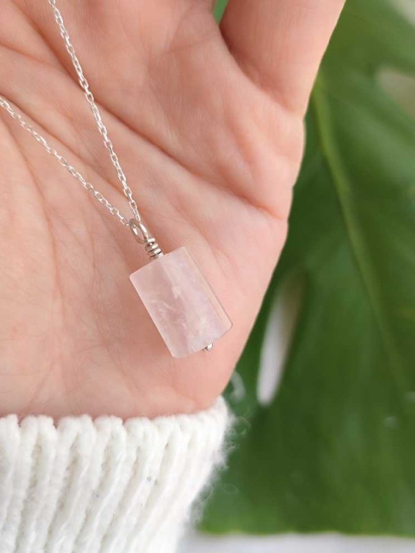 925 Ayar Gümüş Pembe kuvars Kolye
