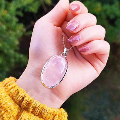 925 Silver Natural Rose Quartz Stone Pendant