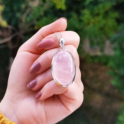 925 Silver Natural Rose Quartz Stone Pendant