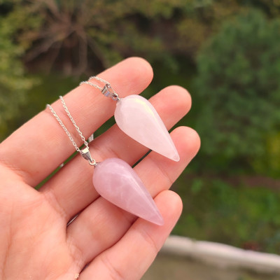 925 Silver Natural Rose Quartz & Crystal Quartz Stone Pendant