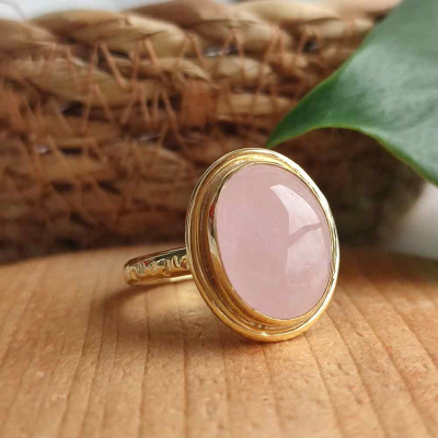 925 Silver Natural Rose Quartz Stone Ring
