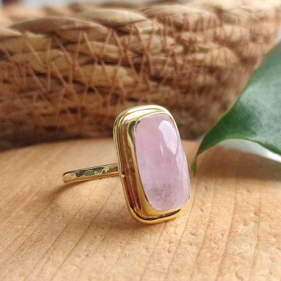 925 Silver Natural Rose Quartz Stone Ring