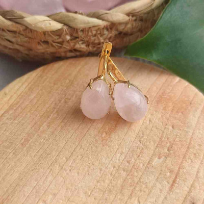 925 Silver Natural Rose Quartz Stone Earring