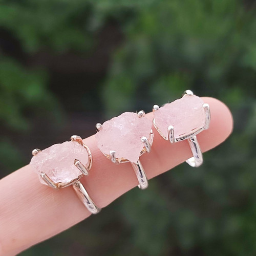 925 Silver Natural Rose Quartz Stone Ring