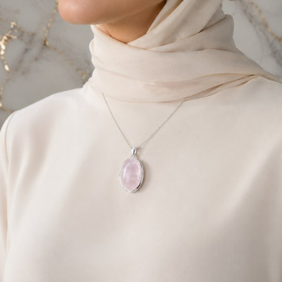 925 Silver Natural Rose Quartz Stone Pendant