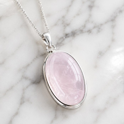 925 Silver Natural Rose Quartz Stone Pendant
