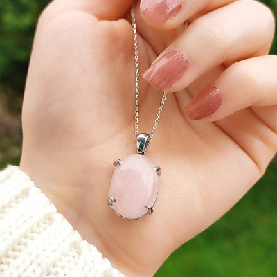 925 Silver Natural Rose Quartz Stone Pendant