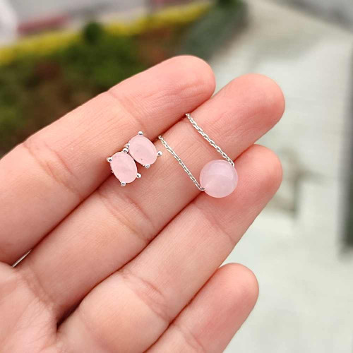 925 Silver Natural Rose Quartz Stone Set