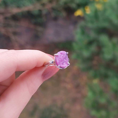 925 Silver Natural Ruby Zoisite Stone Ring - Raw Shape