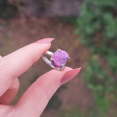 925 Silver Natural Ruby Zoisite Stone Ring - Raw Shape