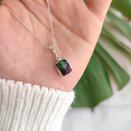 925 Silver Natural Ruby Zoisite Stone Pendant - Anyolite Stone 925 Silver Natural Ruby Zoisite Stone Pendant - Anyolite Stone