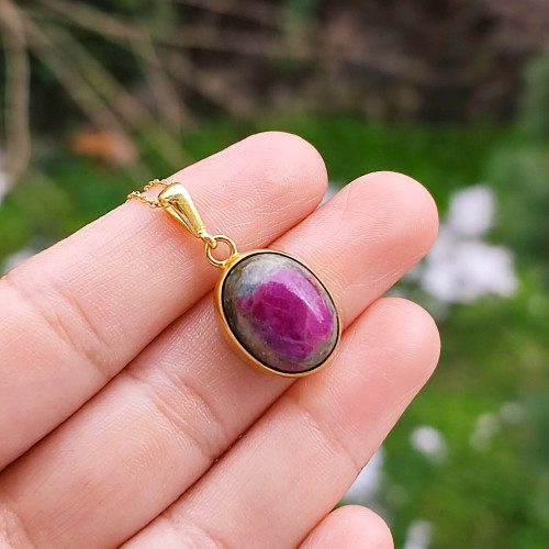 925 Silver Natural Ruby Zoisite Stone Pendant - Anyolite Stone 925 Silver Natural Ruby Zoisite Stone Pendant - Anyolite Stone