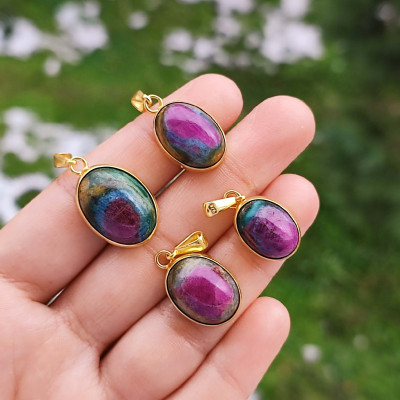 925 Silver Natural Ruby Zoisite Stone Pendant - Anyolite Stone