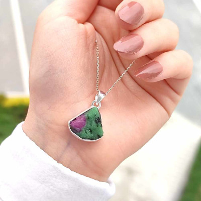 925 Silver Natural Ruby Zoisite Stone Pendant - Anyolite Stone