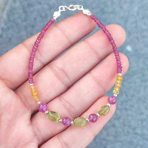 Multi Stone Bracelet , 6mm Green Perİdot , Yellow Sapphire & Ruby Stones Bracelet Multi Stone Bracelet , 6mm Green Perİdot , Yellow Sapphire & Ruby Stones Bracelet