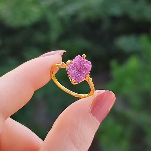 925 Silver Natural Red Ruby Stone Ring - Raw Shape