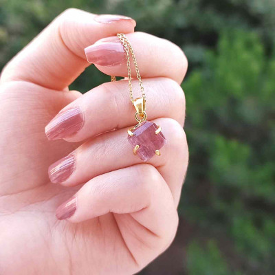 925 Silver Natural Red Ruby Stone Pendant - Raw Shape